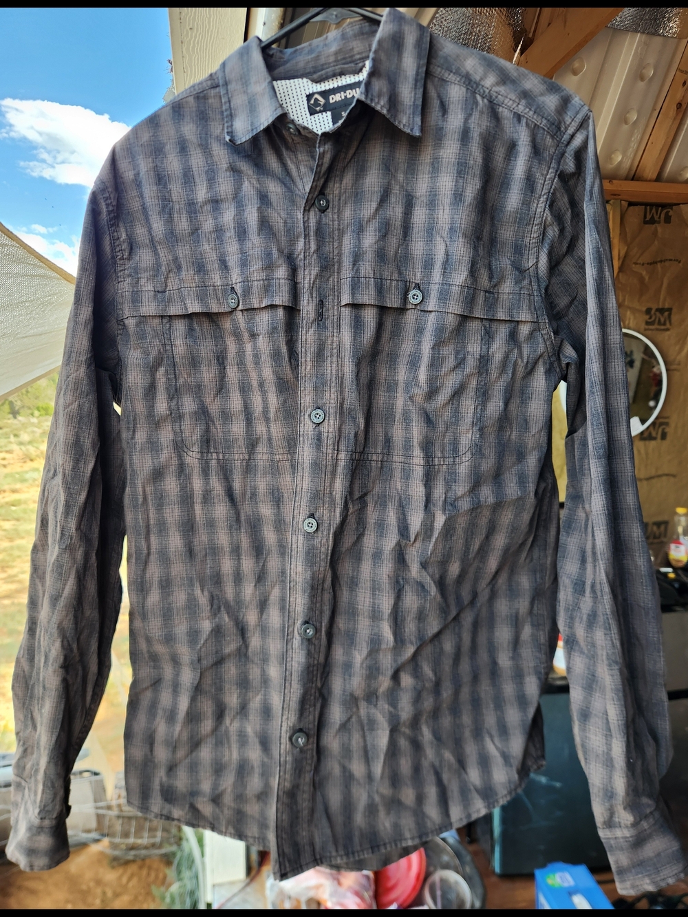Dri-Duck Plaid Button-Up Shirt in Charcoal and Brown